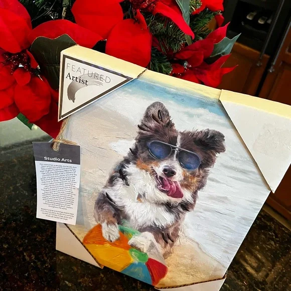 NWT Dog at Beach with Beachball Canvas Wall Art by Studio Arts - Picture 10 of 10